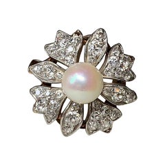 2 Carat Old Mine Cut Diamond Platinum Pearl Ring Antique Victorian Flower Motif