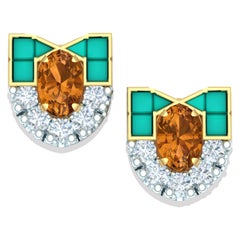 2 Carat Orange Garnet Diamond and Turquoise Earrings