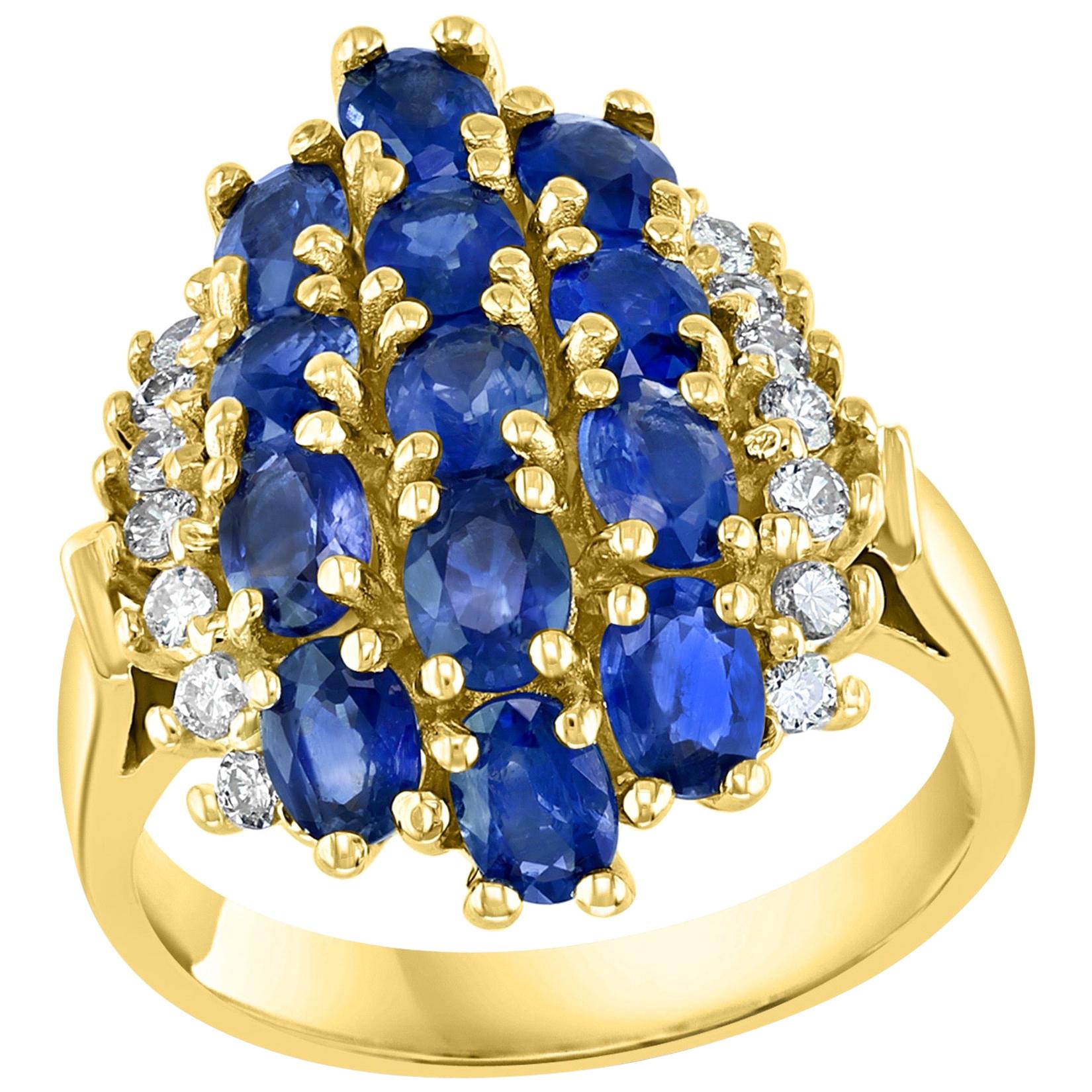 2 Carat Oval Blue Sapphire and Diamond Cocktail Ring in 14 Karat Gold Estate For Sale