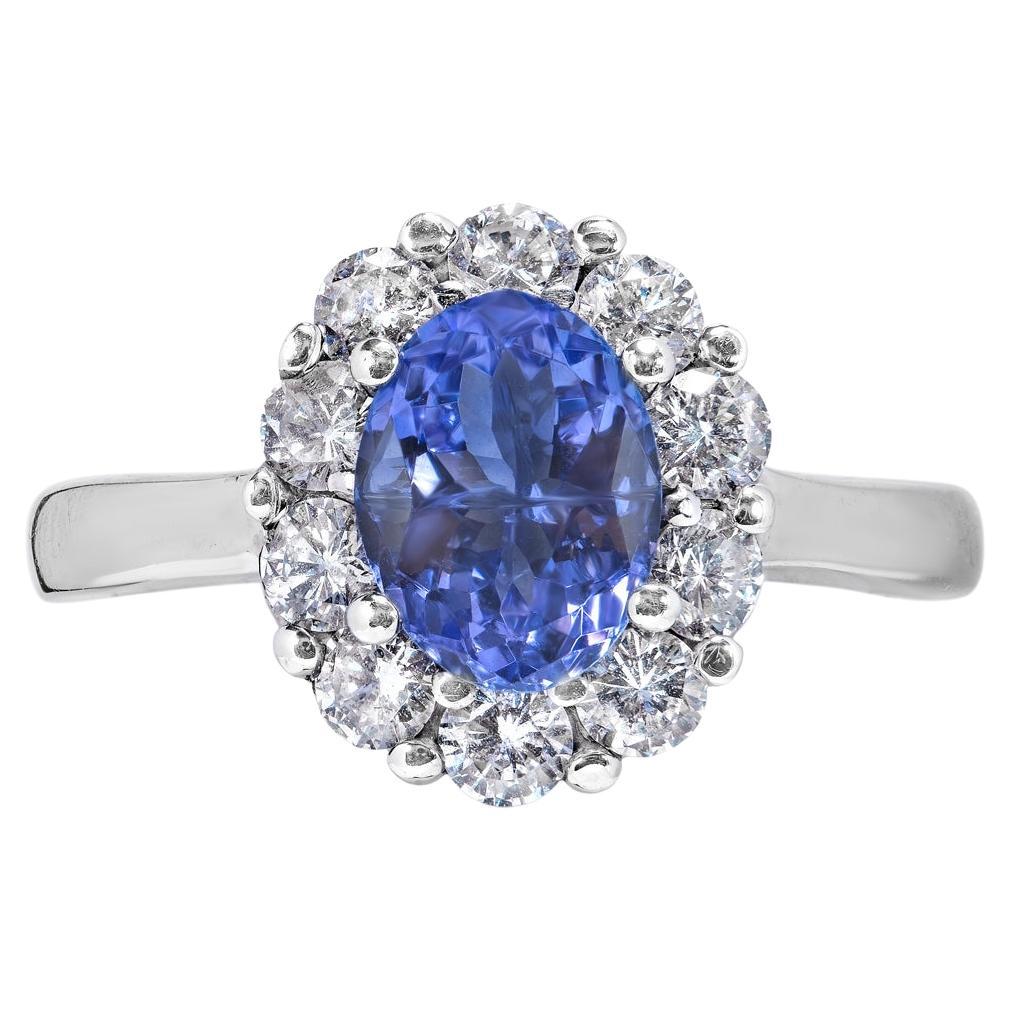 2 Carat Oval Cut Blue Tanzanite Ring For Sale