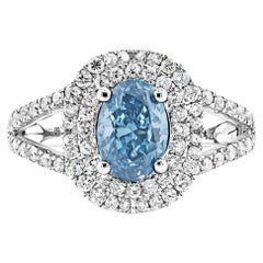 2 Karat Ovalschliff Diamant-Verlobungsring GIA zertifiziert Fancy Deep Greenish Blue
