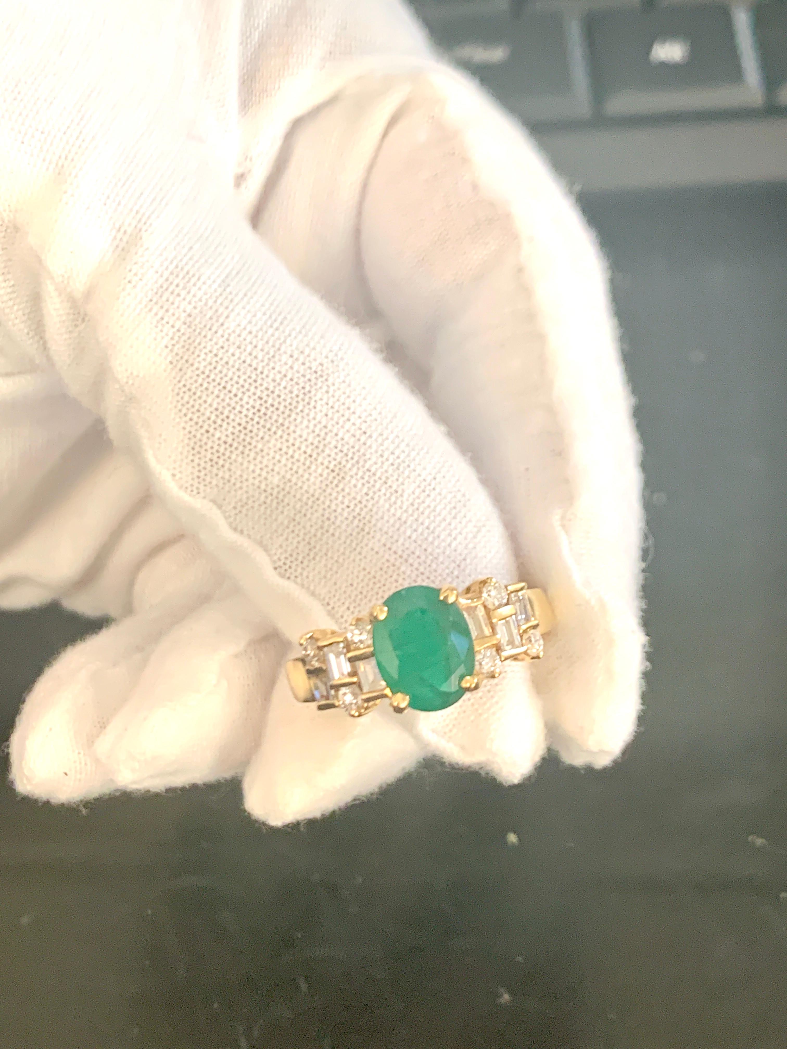 2 Carat Oval Cut Emerald and 0.5 Carat Diamond Ring 18 Karat Yellow Gold For Sale 3
