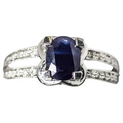 2 Carat Oval Cut Sapphire Diamond Engagement Ring Sapphire Wedding Band Ring