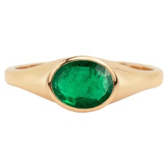 2 Carat Oval Natural Emerald Signet Ring for Men and Women in 18k Solid Gold 