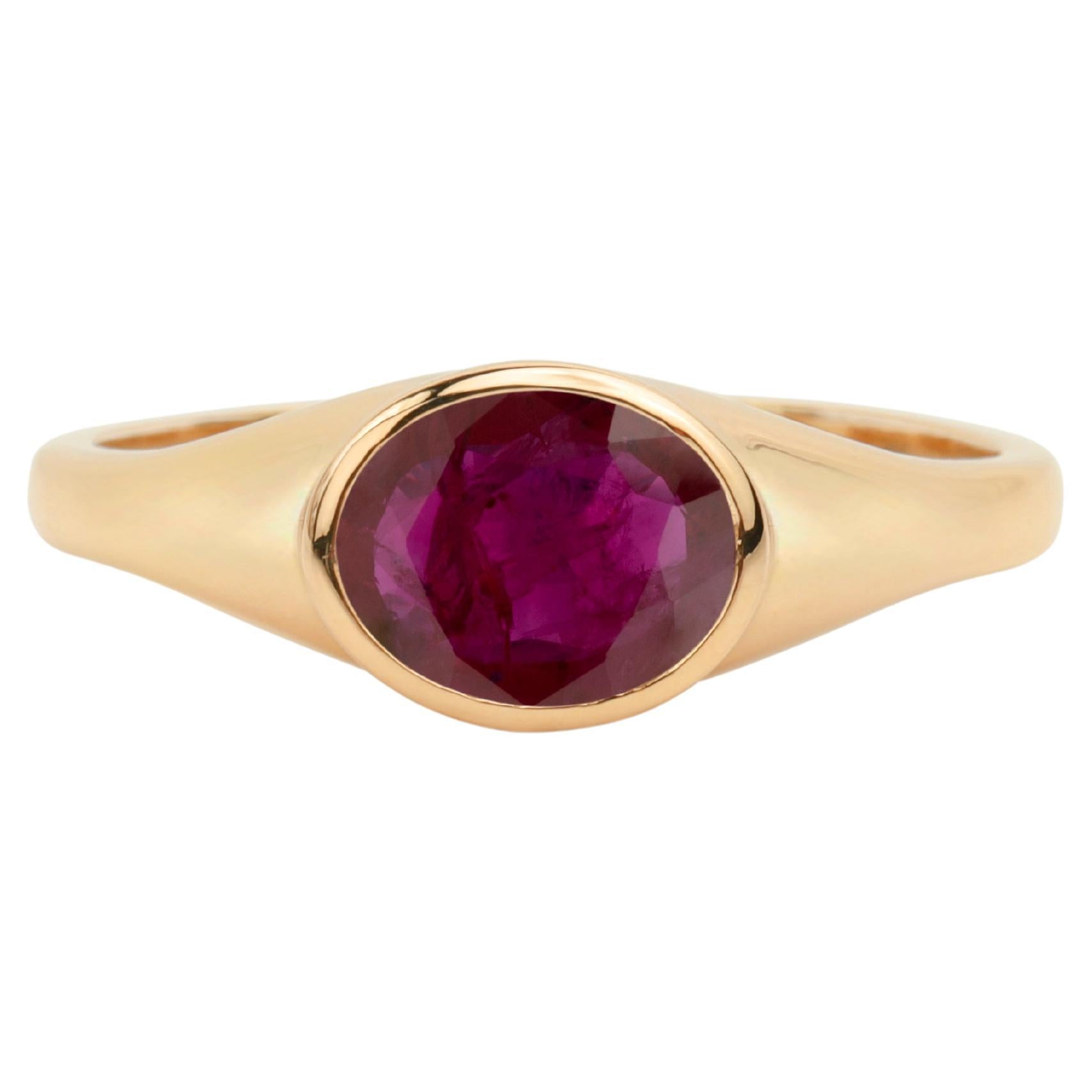 2 Carat Oval Natural Ruby Signet Ring for Men and Women in 18k Solid Gold 