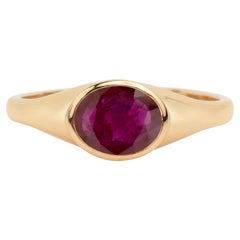 Retro 2 Carat Oval Natural Ruby Signet Ring for Men and Women in 18k Solid Gold 