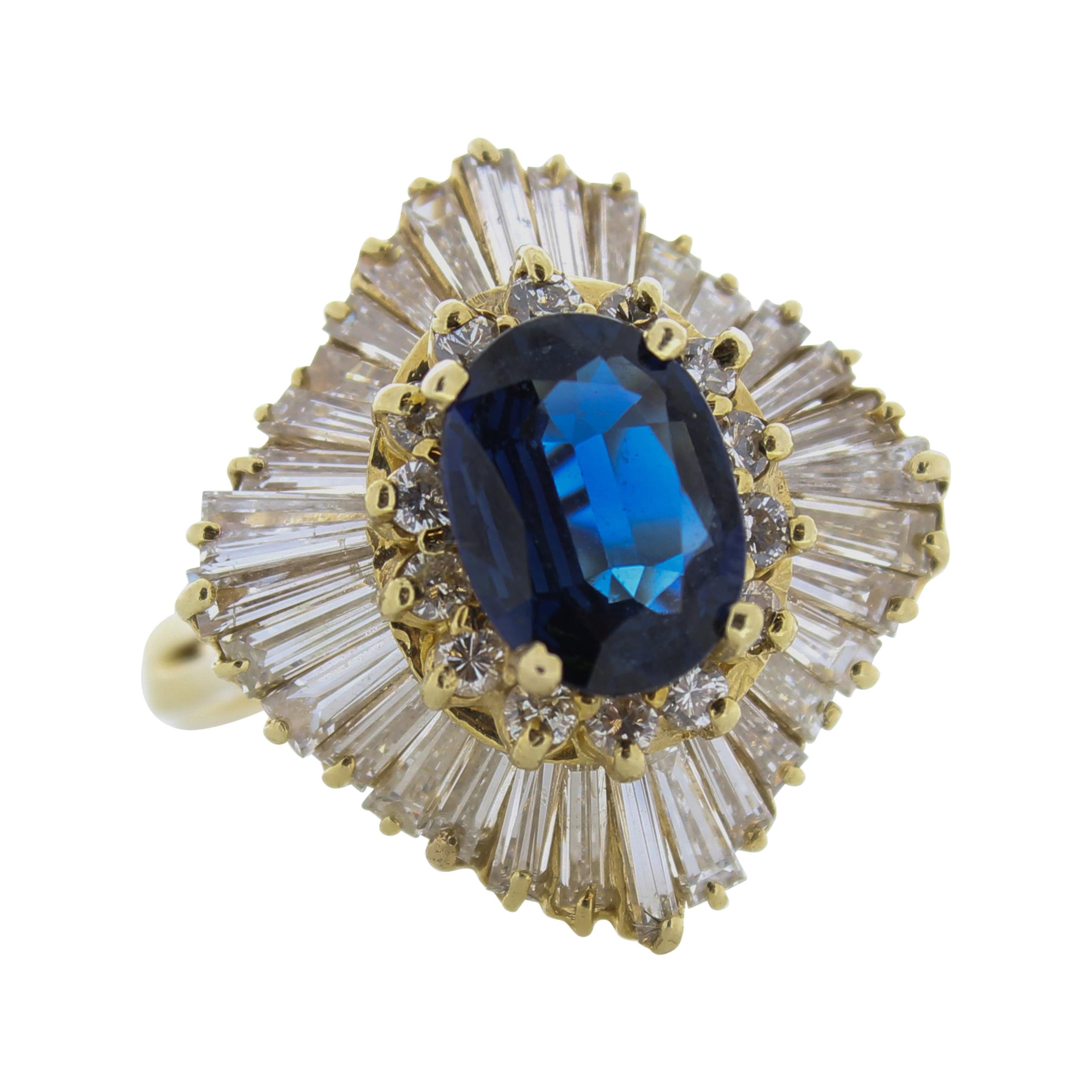 2 Carat Oval Sapphire & Diamond Ring in 14k Yellow Gold