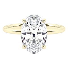 Bague de fiançailles en or jaune 14 carats avec diamant solitaire ovale de 2 carats certifié par le GIA
