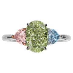 2 Carat Oval Statement Fancy Yellow green -Collector’s Treasure Diamond Ring