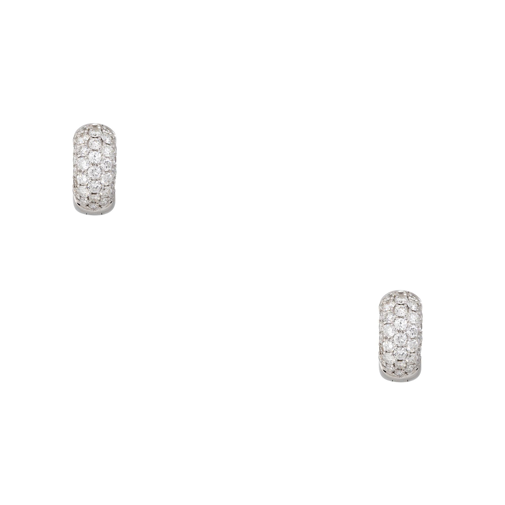 18k White Gold 2ctw Pave Diamond Mini Huggie Hoop Earrings
Material: 18k White Gold
Diamond Details: There are approximately 2.00 carats of Pave set, round brilliant cut diamonds. All diamonds are approximately G/H in color and approximately SI