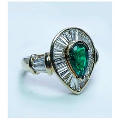 2 Carat Pear Cut Emerald Diamond Engagement Ring, Emerald Diamond Wedding Ring