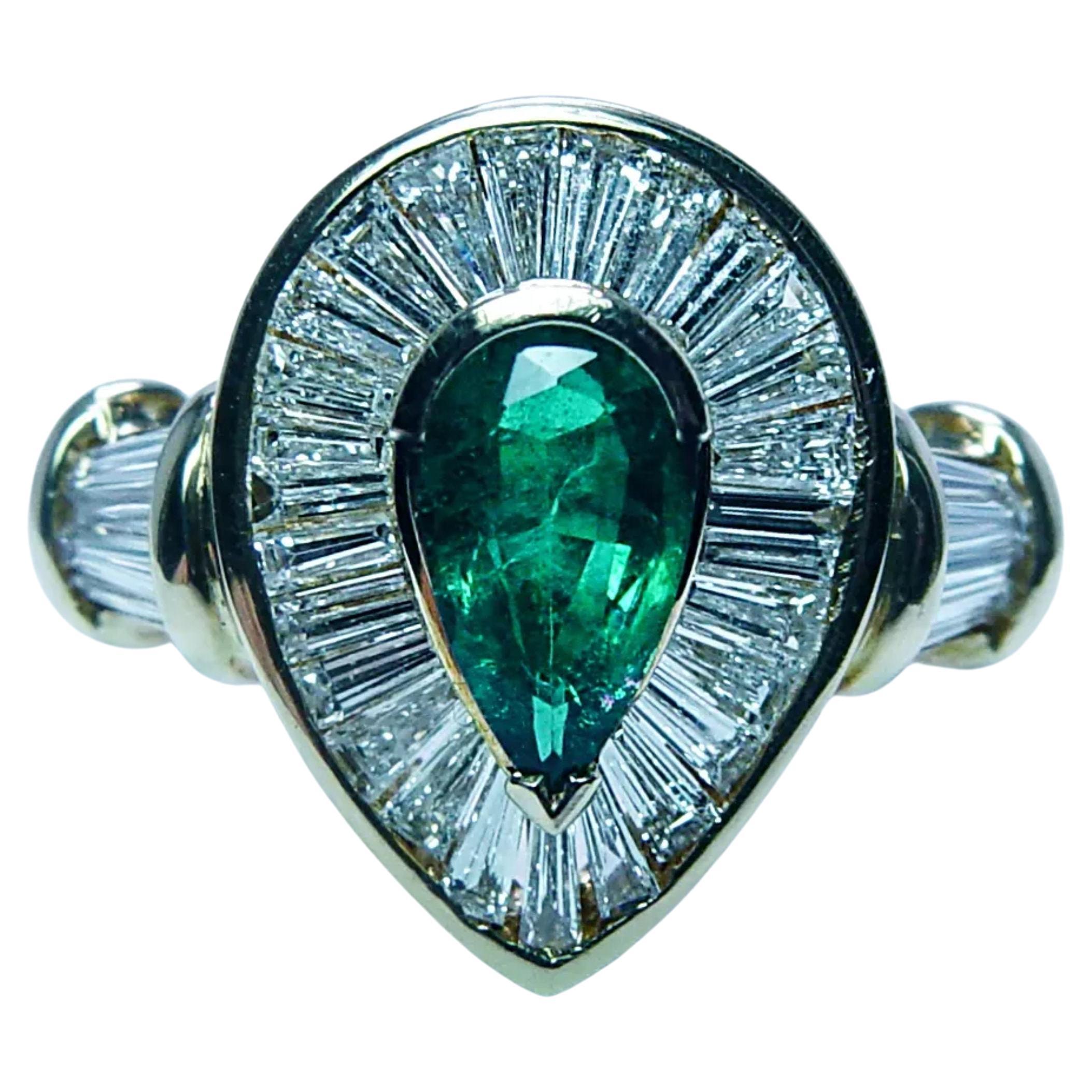 2 Carat Pear Cut Emerald Diamond Engagement Ring, Emerald Diamond Wedding Ring