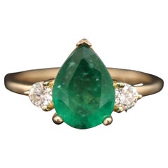 2 Karat Smaragd im Birnenschliff Diamant Verlobungsring, Minimalistischer Gold-Brautring