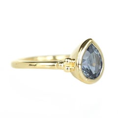 2 Carat Pear Cut Sapphire Low Bezel Engagement Ring Halo Sapphire Wedding Ring