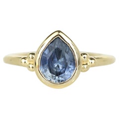 2 Carat Pear Cut Sapphire Low Bezel Engagement Ring Halo Sapphire Wedding Ring