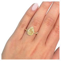2 Carat Pear Halo Diamond Ring Fancy Yellow 14K White Gold Sunlit Royal Radiance