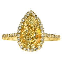 2 Carat Pear Halo Diamond Ring Fancy Yellow 14K White Gold Sunlit Royal Radiance