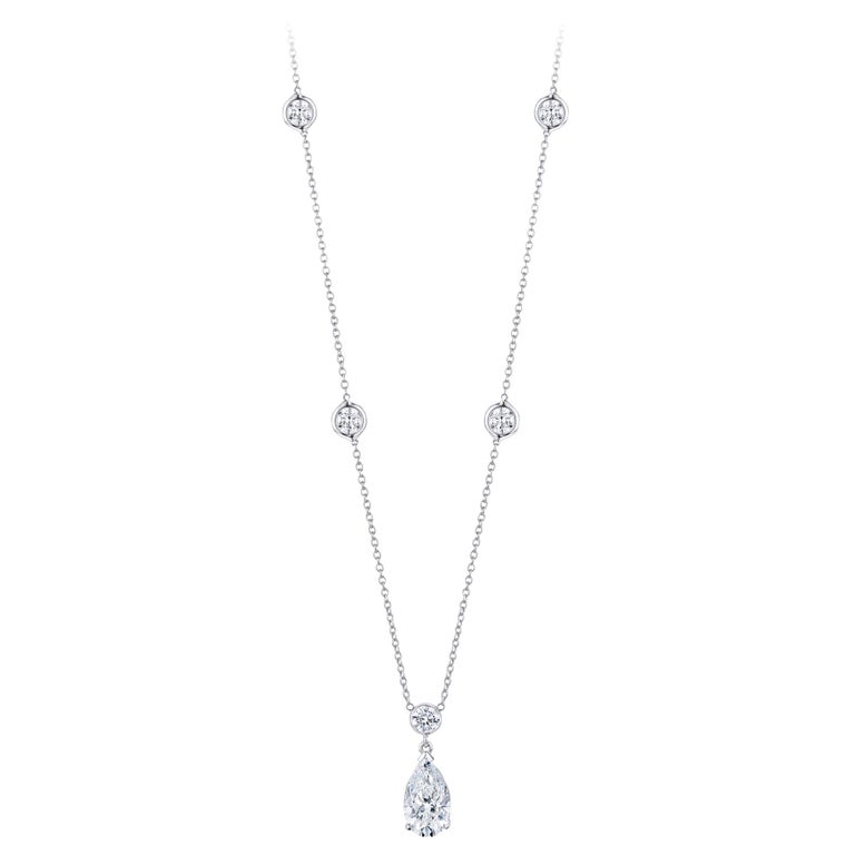 2 Carat Pear Shape Diamond Necklace in 18 Karat White Gold For Sale