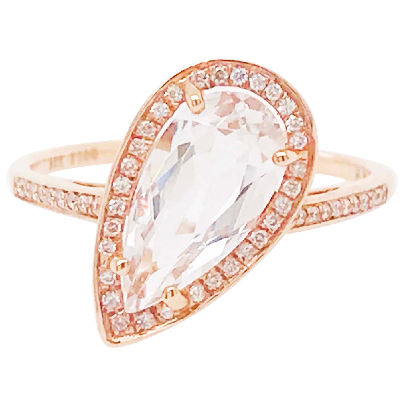 2 Carat Pear Shape White Topaz and Diamond Halo Rose Gold Engagement Ring