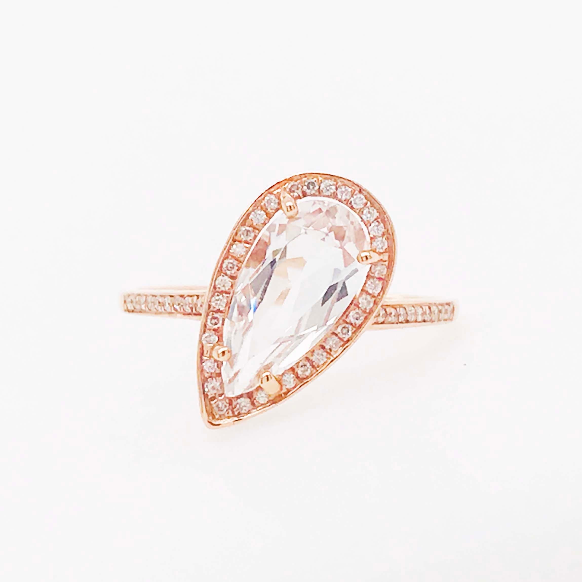 2 Carat Pear Shape White Topaz and Diamond Halo Rose Gold Engagement Ring 1