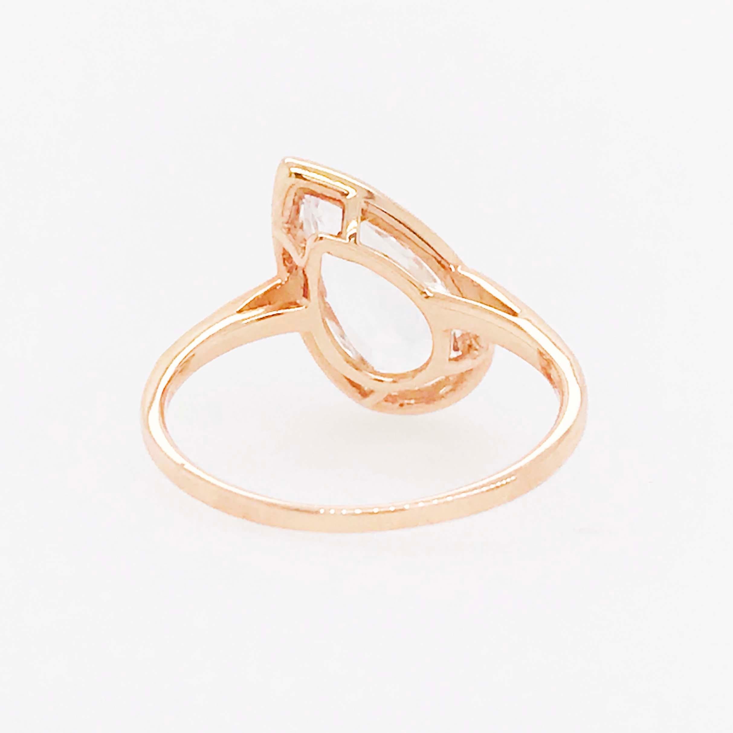 Women's 2 Carat Pear Shape White Topaz and Diamond Halo Rose Gold Engagement Ring
