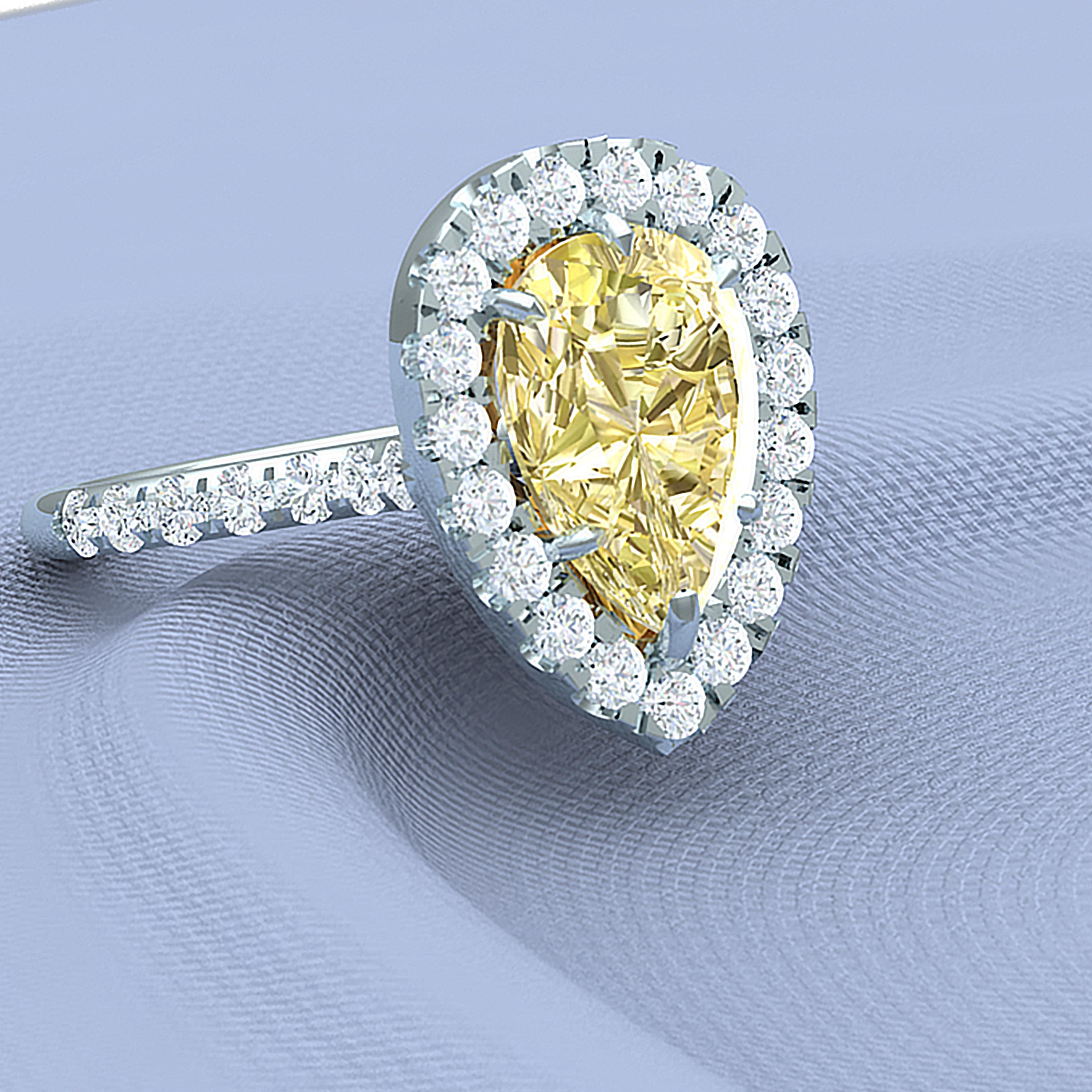 2 Carat Pear Shape Yellow Diamond Engagement Ring In Excellent Condition For Sale In Aliso Viejo, CA