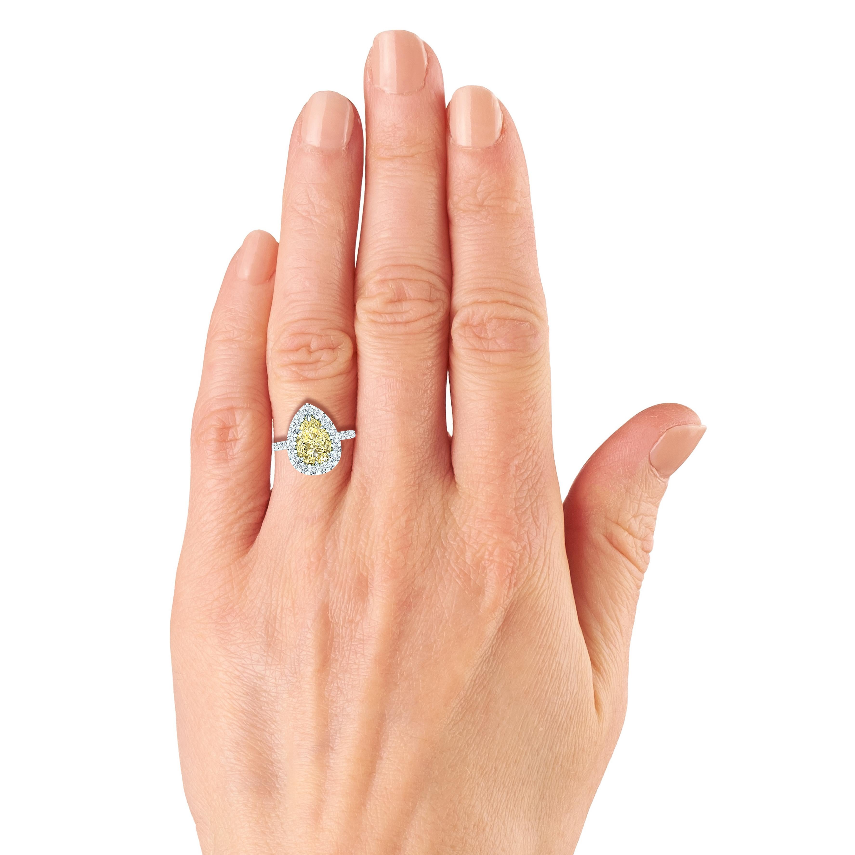 Women's or Men's 2 Carat Pear Shape Yellow Diamond Engagement Ring For Sale
