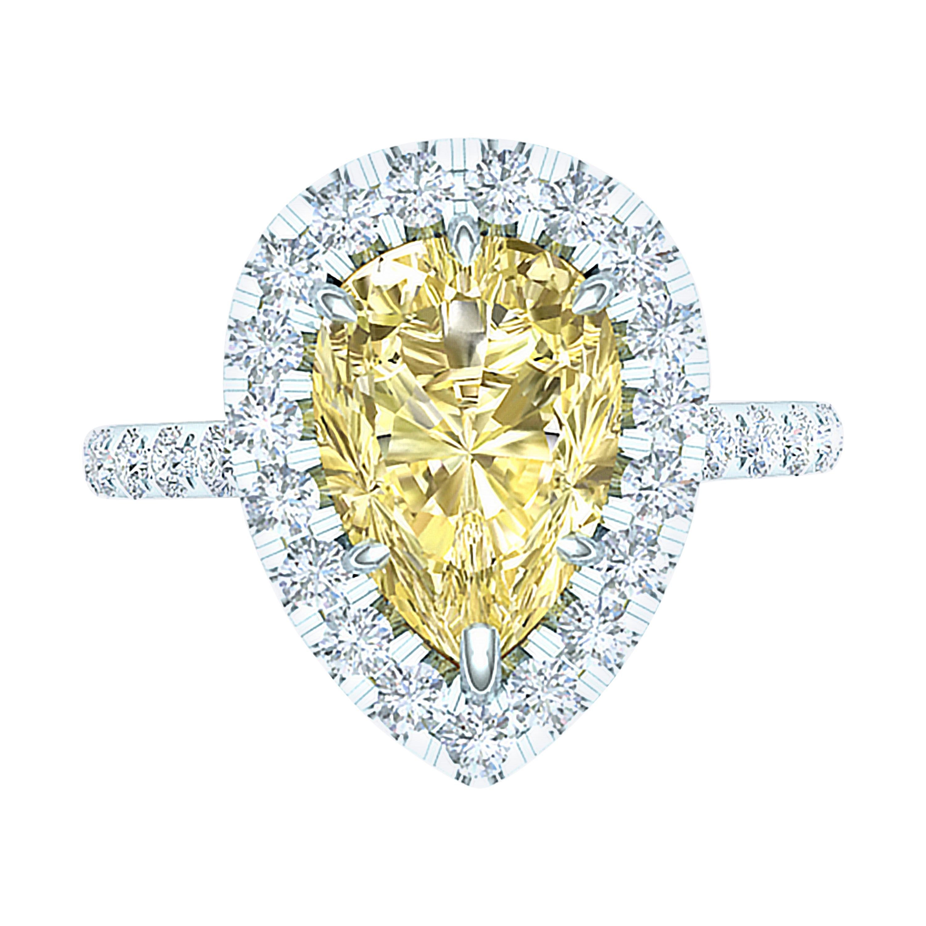 2 Carat Pear Shape Yellow Diamond Engagement Ring For Sale