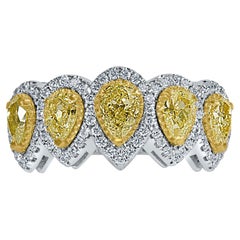2 Carat Pear Shape Yellow Diamond Halo Wedding Band 14K White Gold