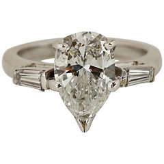 EGL Certified 2.01 Carat F SI2 Pear Shaped Diamond Three Stone Engagement Ring