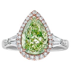 2 Carat Pear Statement Fancy Yellow green   A Crown-Worthy  Rarity  Diamond Ring