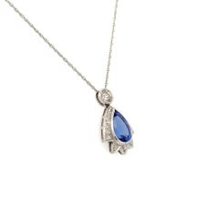 2 Carat Pear Tanzanite and Diamond Gold Vintage Pendant Necklace
