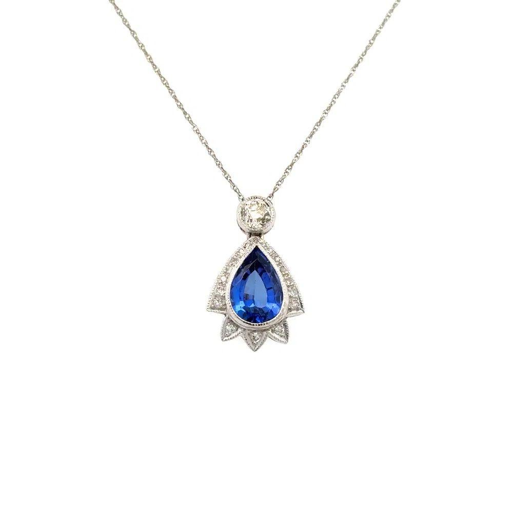 Modernista Collana con ciondolo vintage in oro con tanzanite e diamanti da 2 carati a pera in vendita