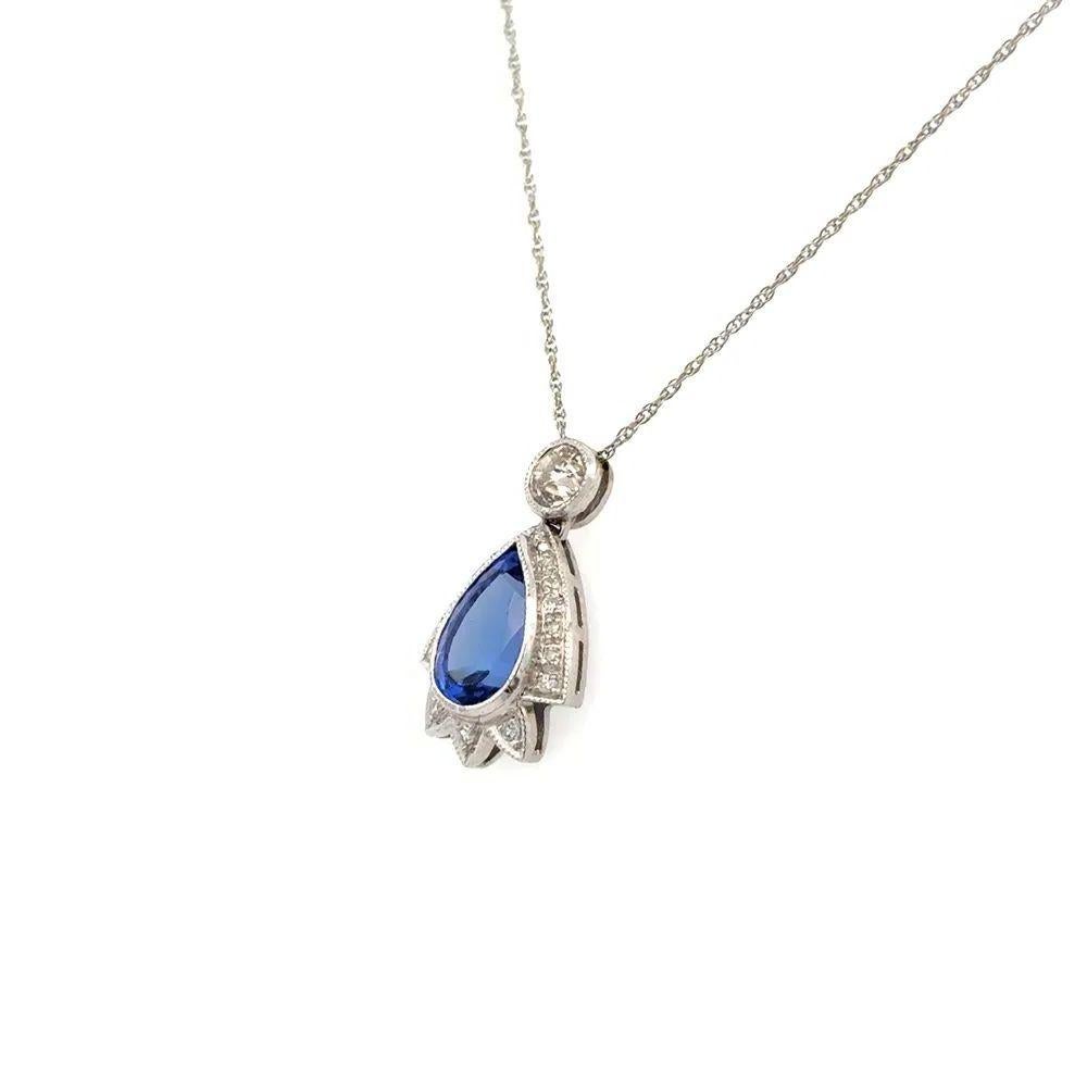 Taglio a goccia Collana con ciondolo vintage in oro con tanzanite e diamanti da 2 carati a pera in vendita