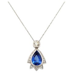 Collier pendentif vintage en or avec tanzanite poire de 2 carats et diamants