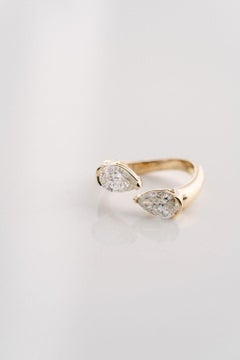 2 Carat Pear Toi Et Moi Diamond Ring Brilliant White 14K Gold Everyday Royalty