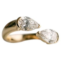 2 Carat Pear Toi Et Moi Diamond Ring Brilliant White 14K Gold Everyday Royalty