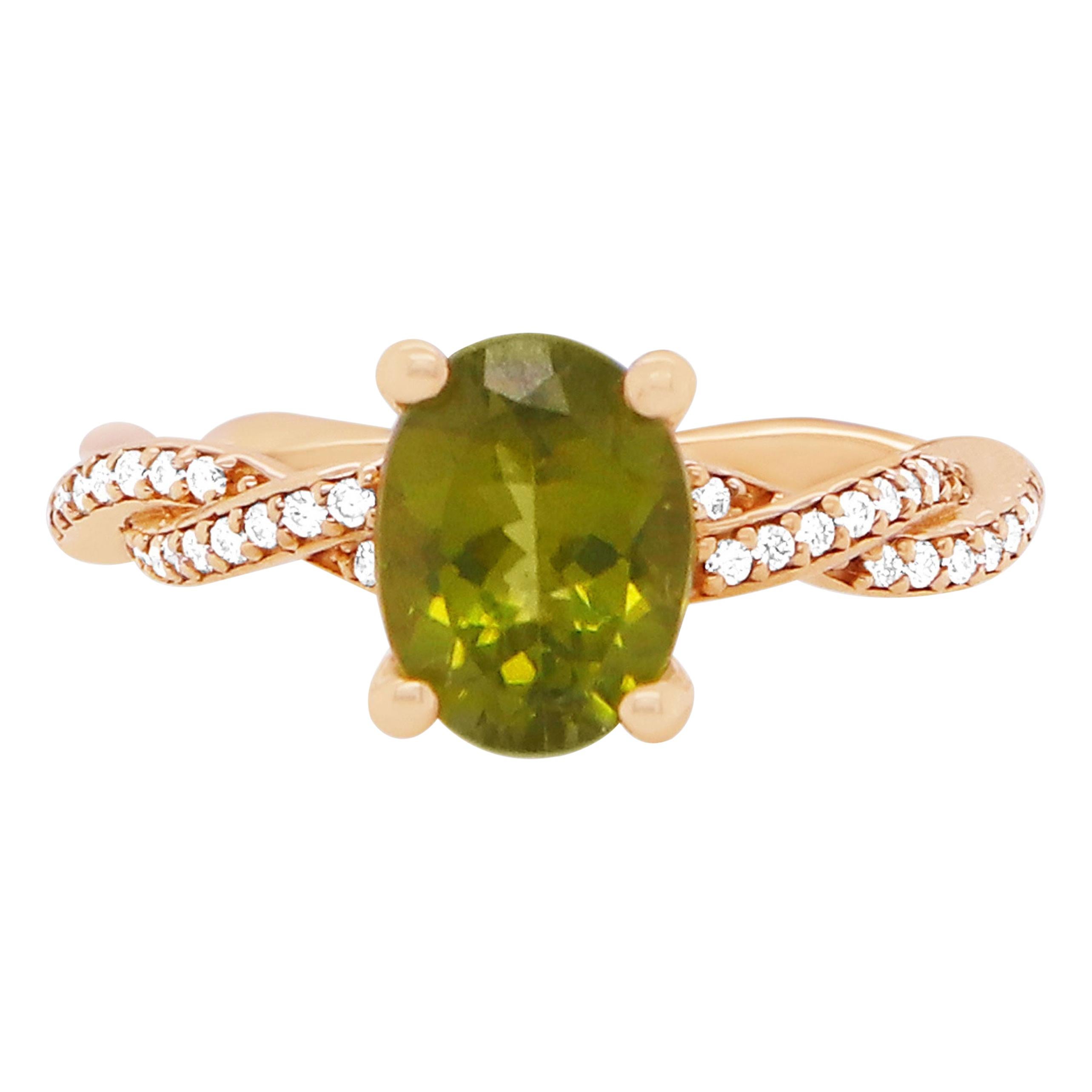 2 Carat Peridot and Diamond Ring For Sale