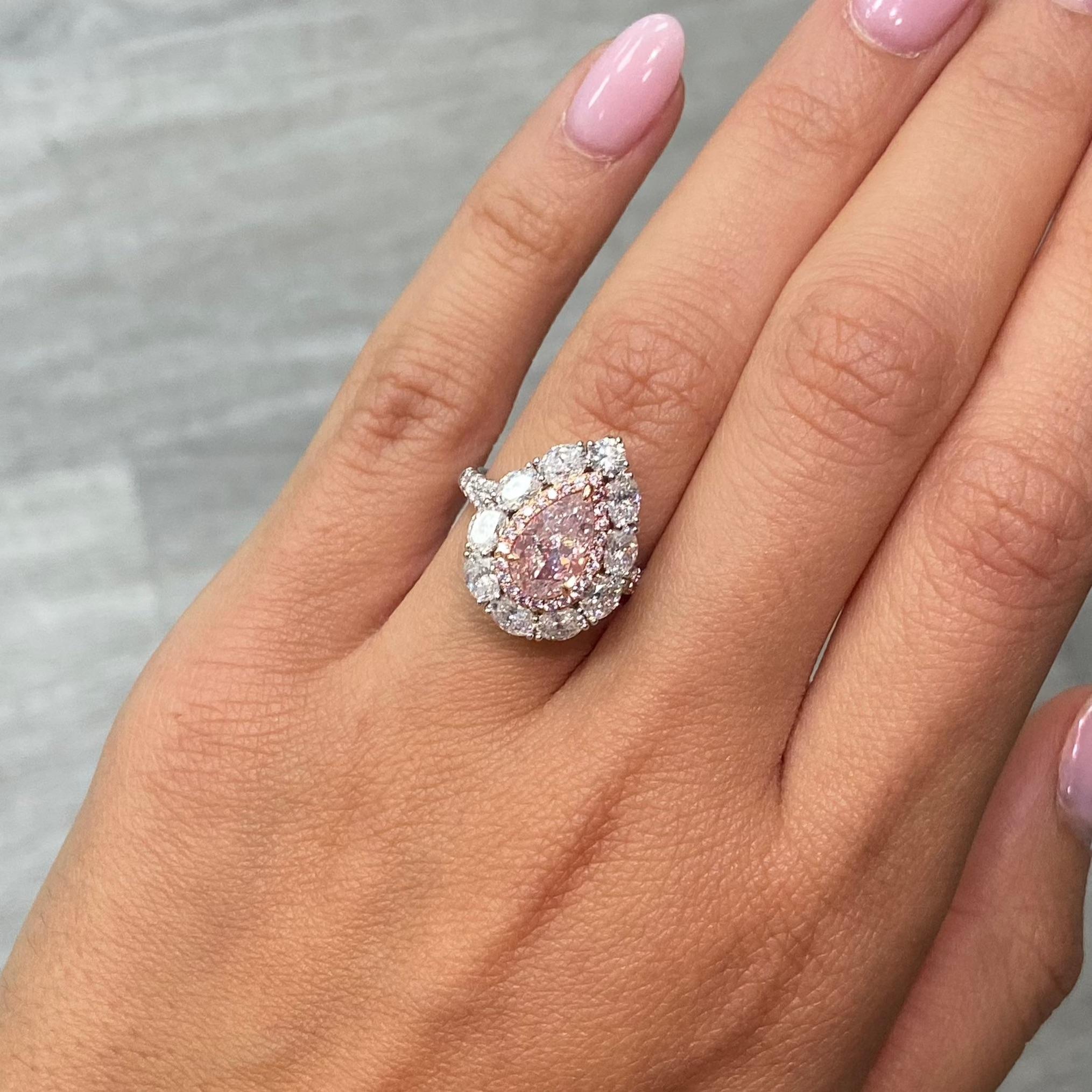 Rare Colors 2 Carat Pink Pear Diamond Cocktail Ring and Pendant For Sale 1