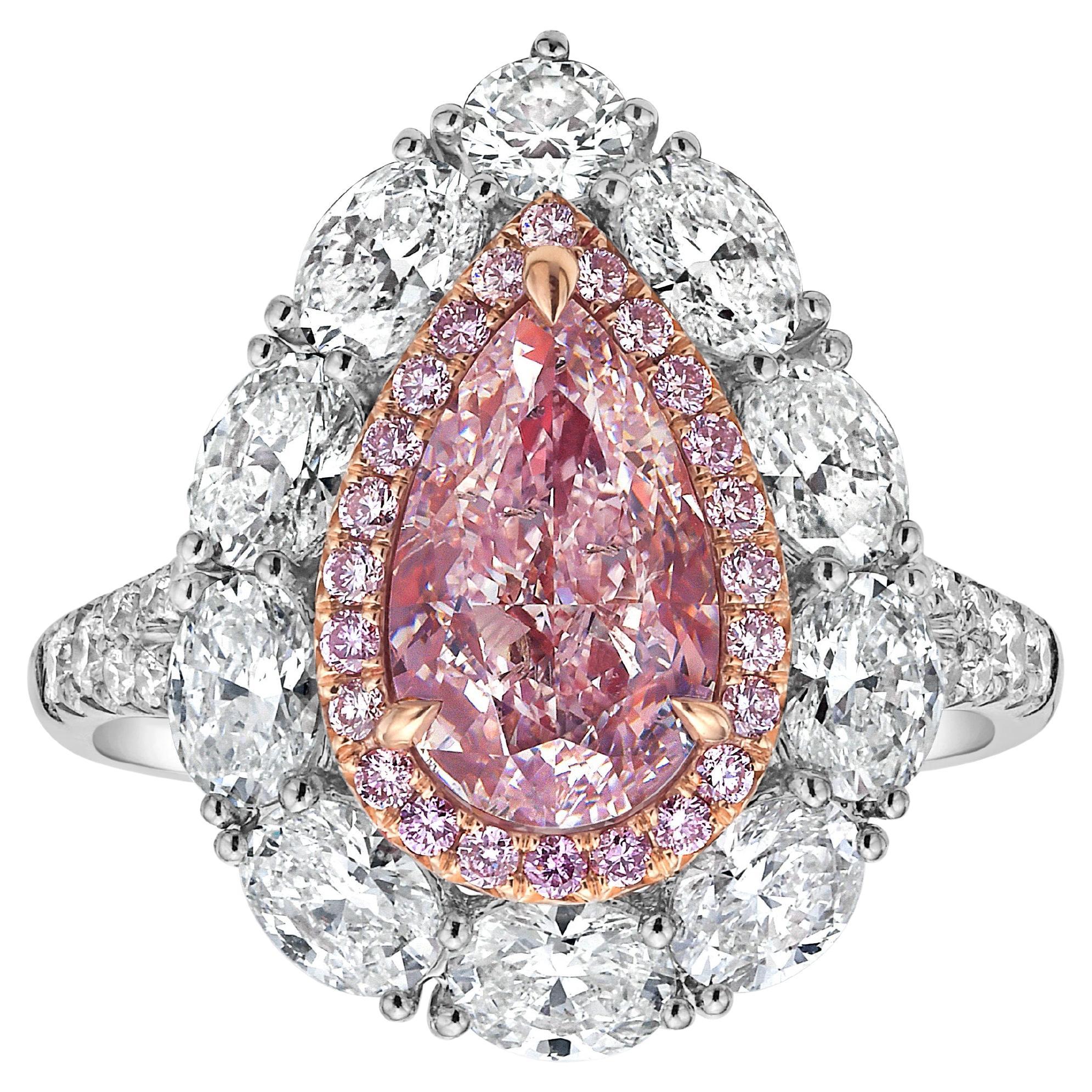 Rare Colors 2 Carat Pink Pear Diamond Cocktail Ring and Pendant For Sale
