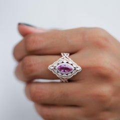 2ct Natural Marquise-Cut Pink Sapphire & Diamond Art Deco Halo Engagement Ring