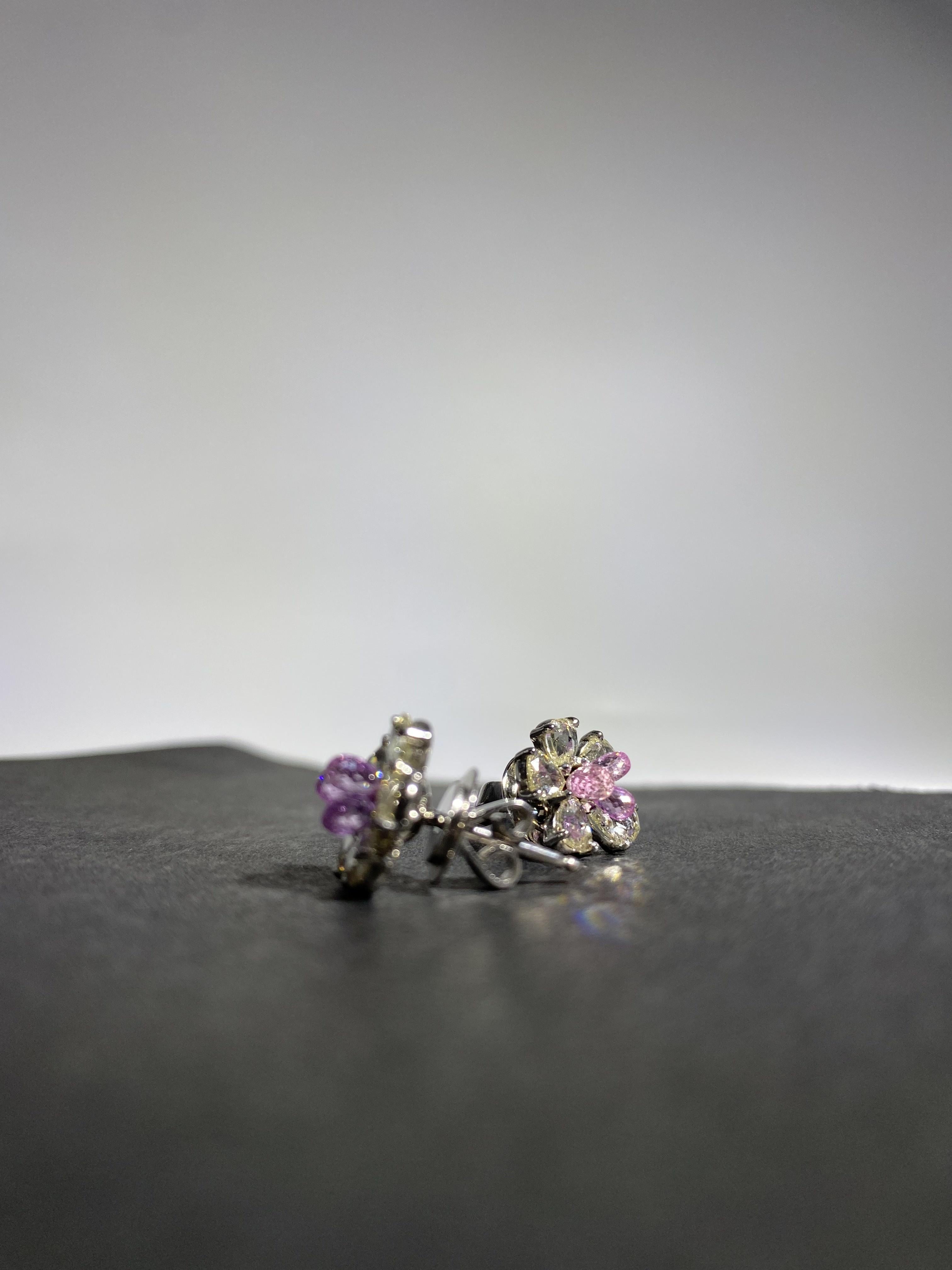 Clous de tourmaline rose 2 carats et diamants taille rose 2,38 carats en vente 4