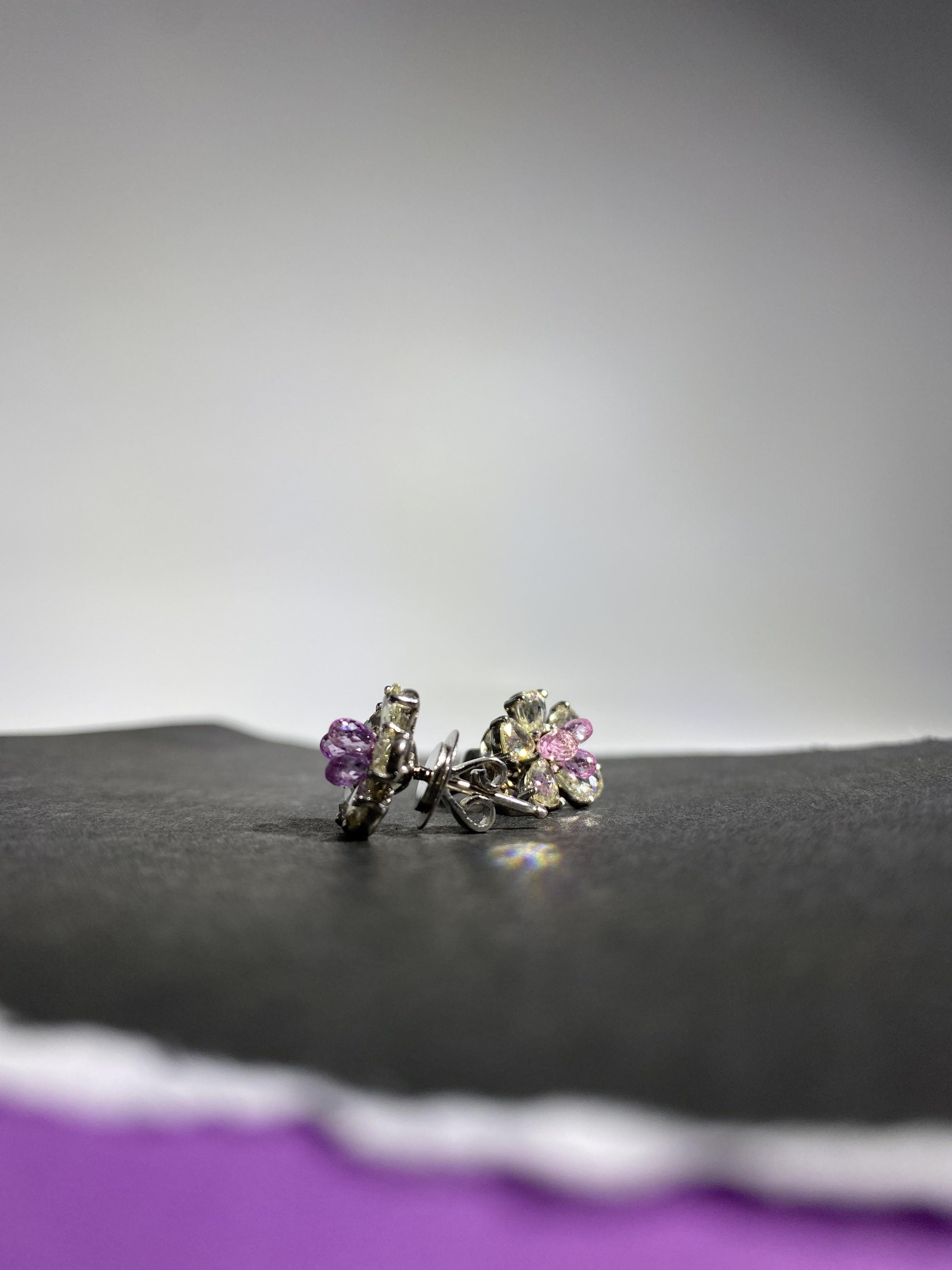 Clous de tourmaline rose 2 carats et diamants taille rose 2,38 carats en vente 5
