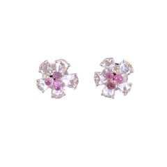 2 Carat Pink Tourmaline 2.38 Carat Rose Cut Diamond Studs