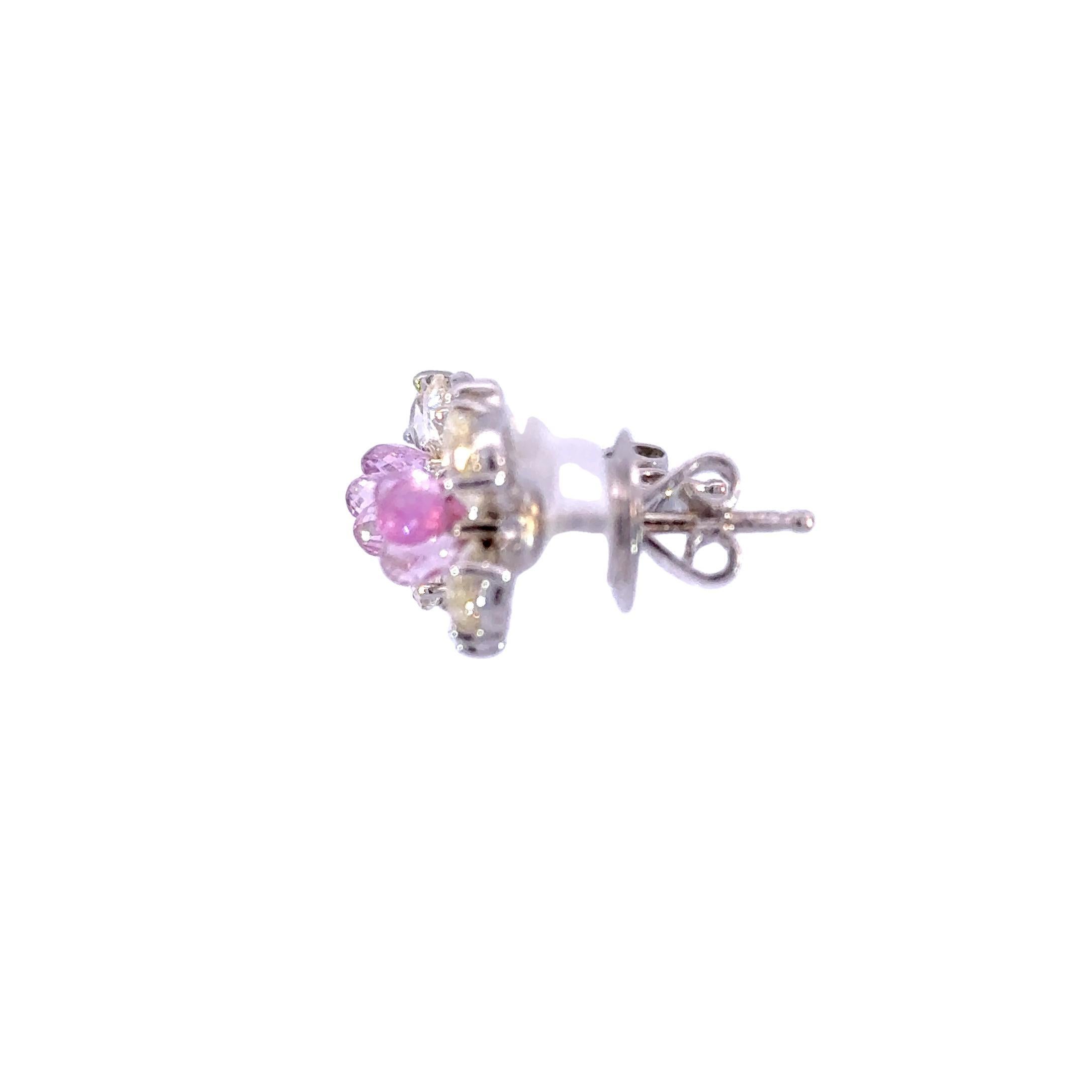 Modern 2 Carat Pink Tourmaline 2.38 Carat Rose Cut Diamond Studs For Sale