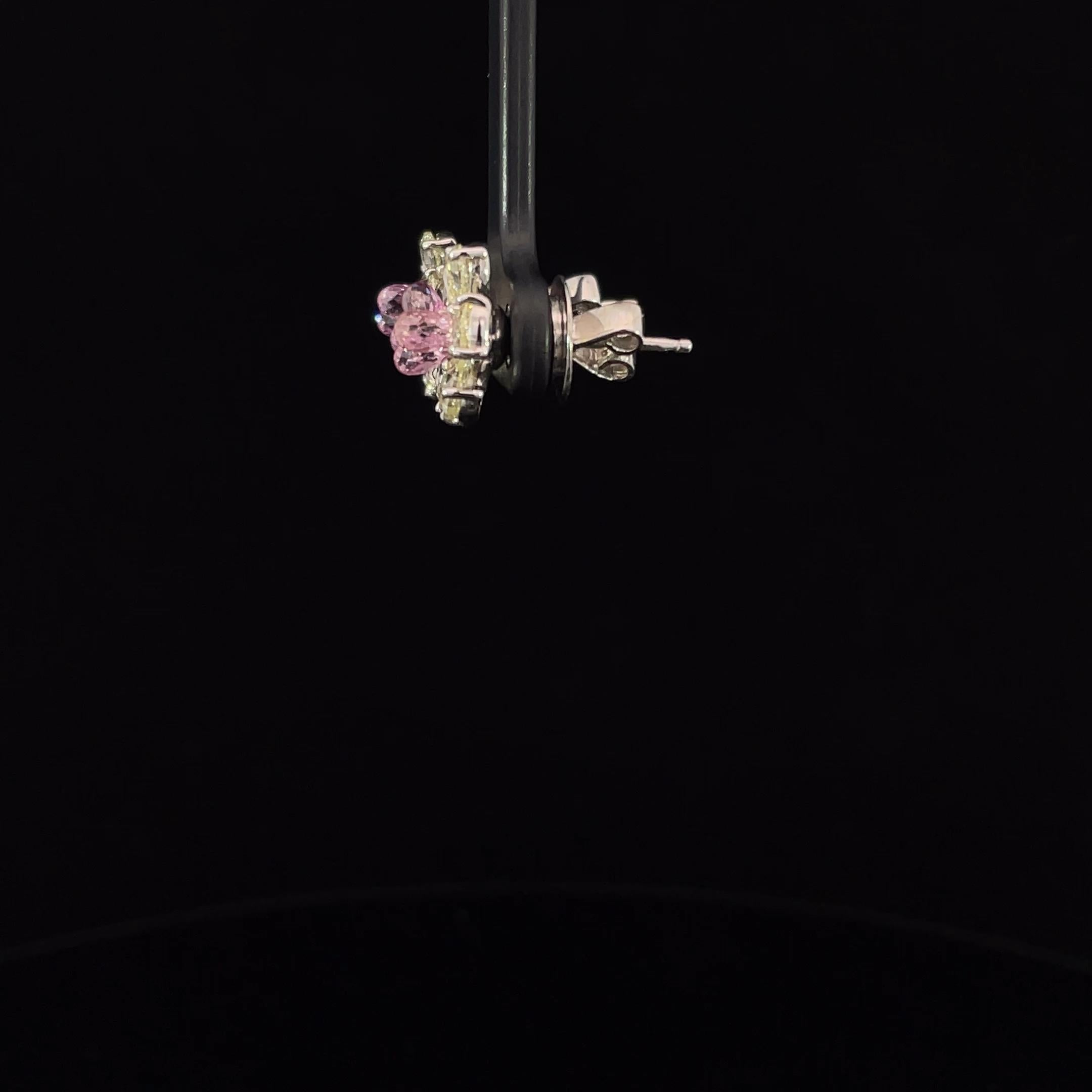 2 Carat Pink Tourmaline 2.38 Carat Rose Cut Diamond Studs For Sale 2