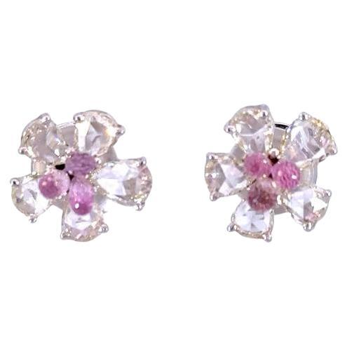 2 Carat Pink Tourmaline 2.38 Carat Rose Cut Diamond Studs For Sale