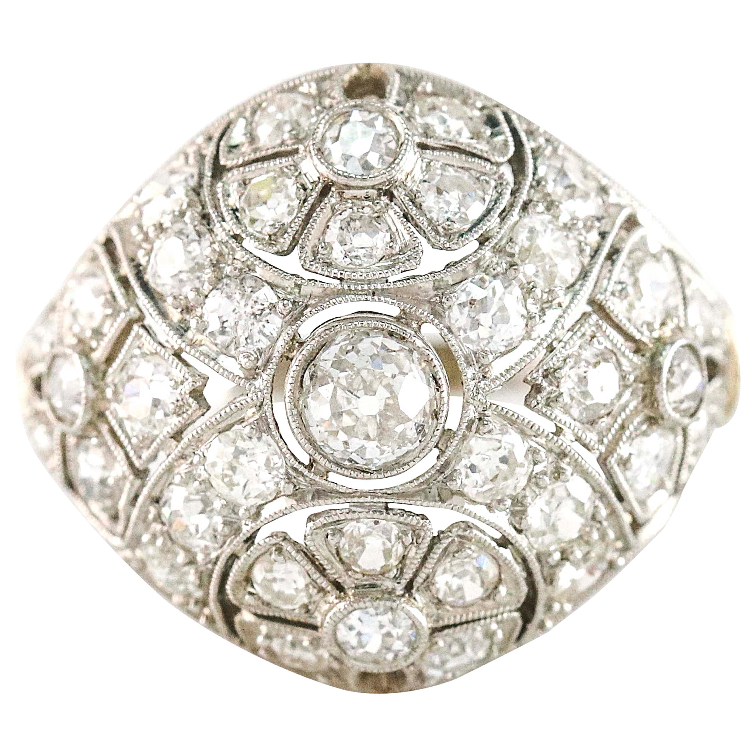 2 Carat Platinum Filigree Edwardian Diamond Dome Ring For Sale