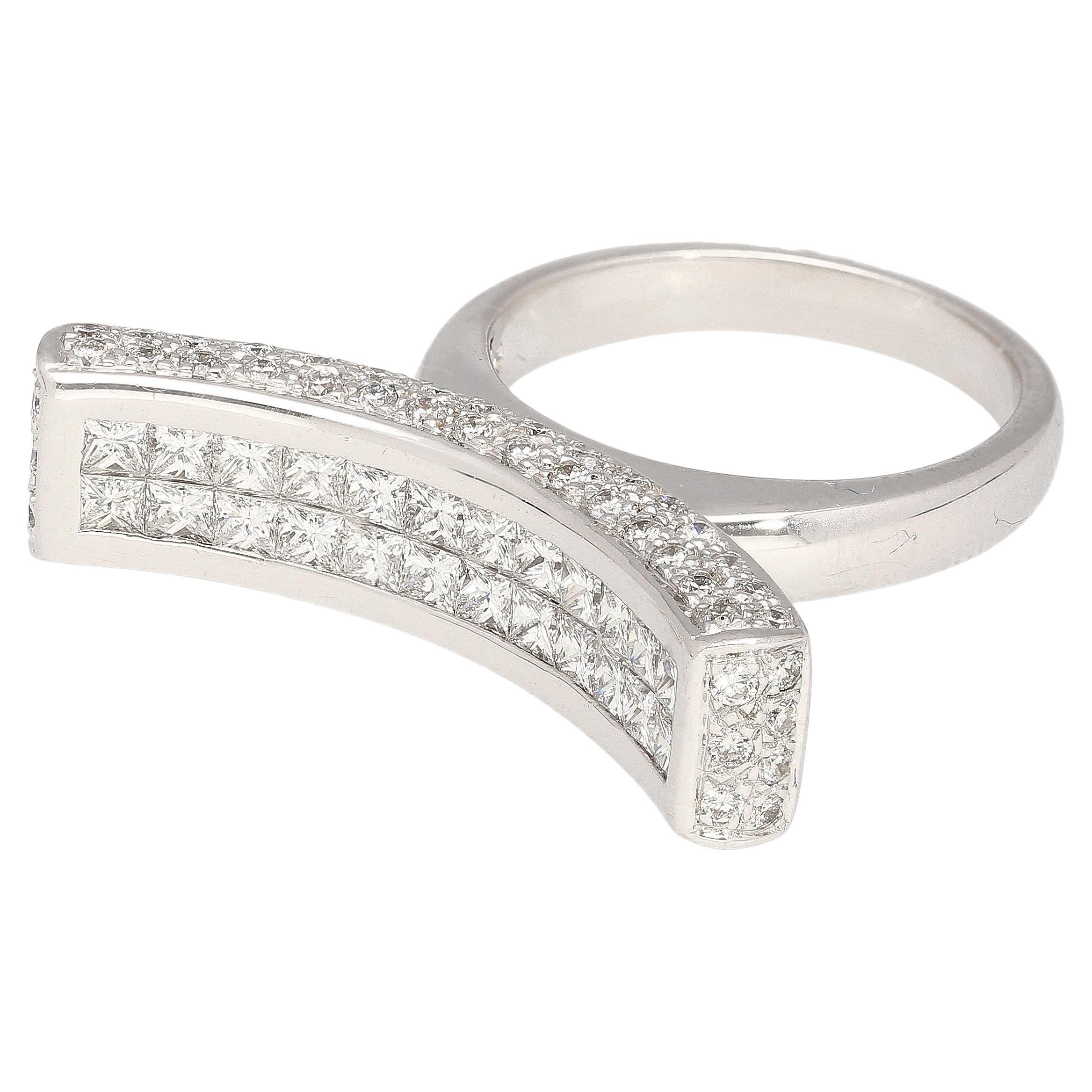 2 Carat Princess Cut Diamond Encrusted Curved Top Overlap Ring in 18K For Sale