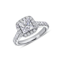 2 Carat Princess Halo Diamond Ring Brilliant White 18K White Gold Quiet Power